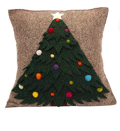 Tree With Ornaments On Gray Hand Felted Wool Christmas Pillow